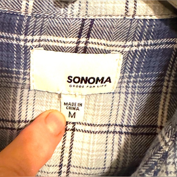 Sonoma Shirt/comfy flannel/ Women/Men. Retroish Blue/White Plaid.Metal Buttons - Picture 3 of 6